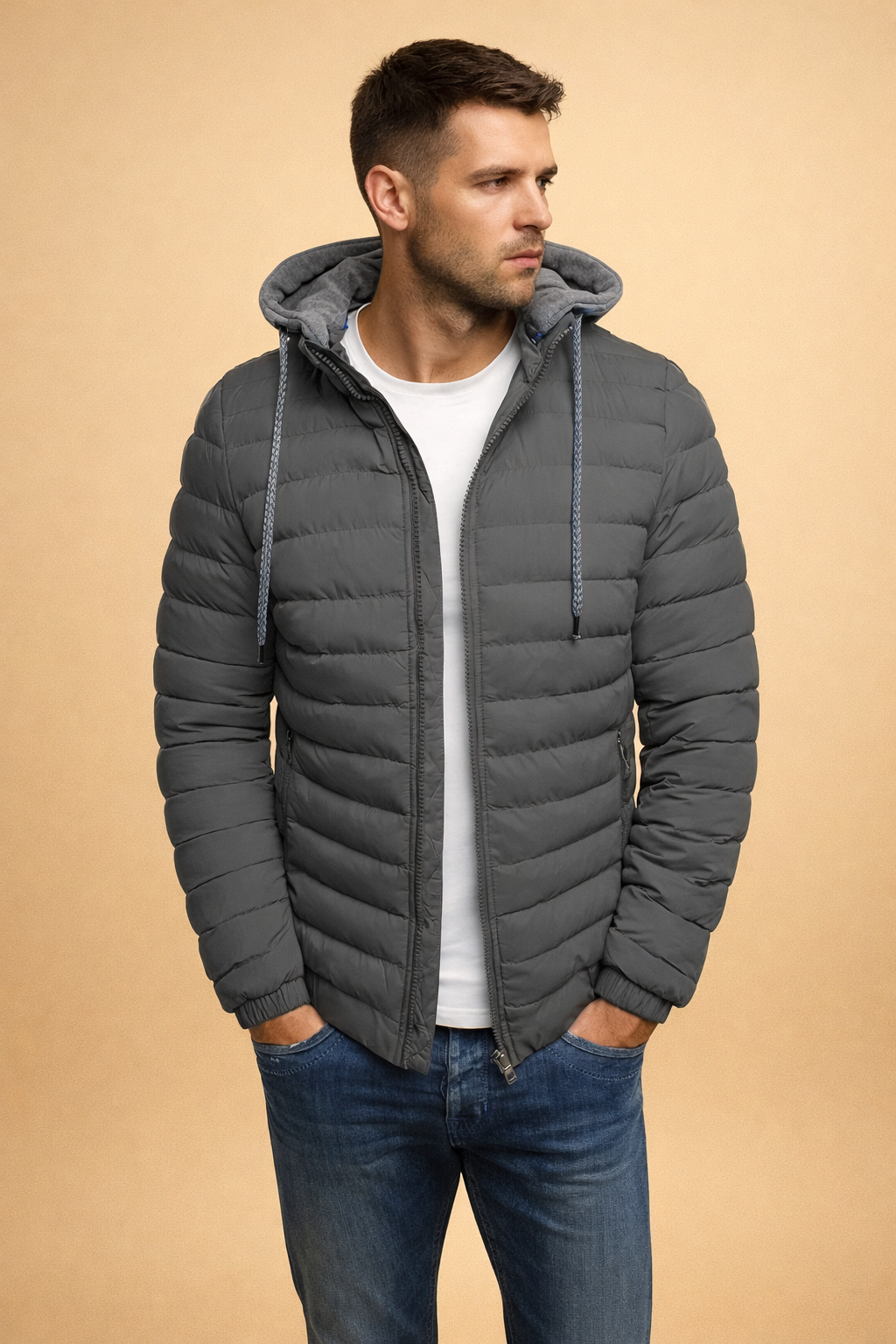 Maksymilian| Men's lightweight quilted jacket with a hood for everyday wear 2