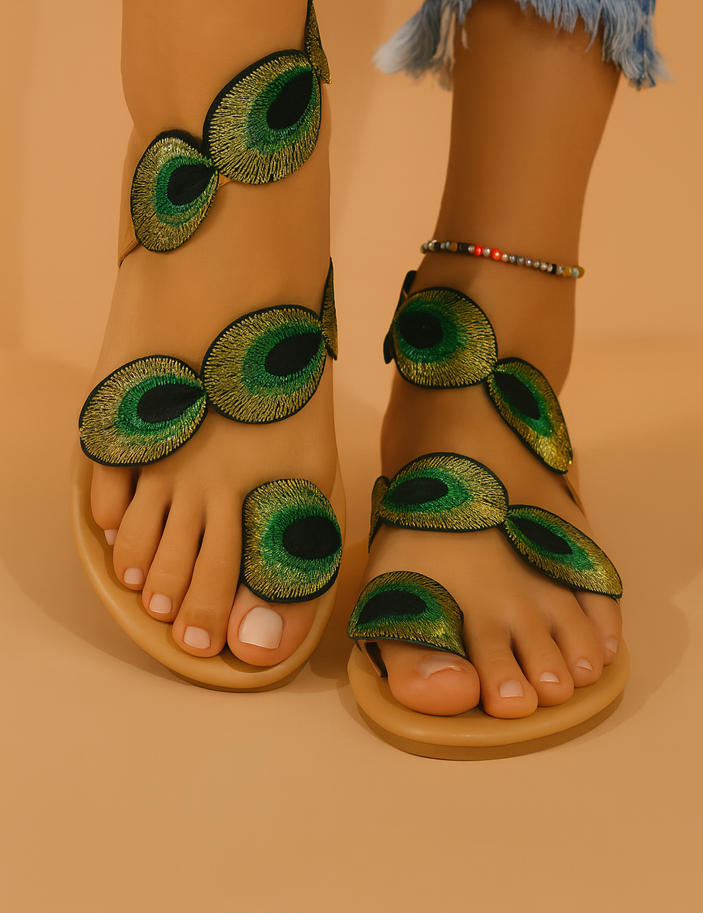 Malwina | Sandals with a colorful feather motif 0