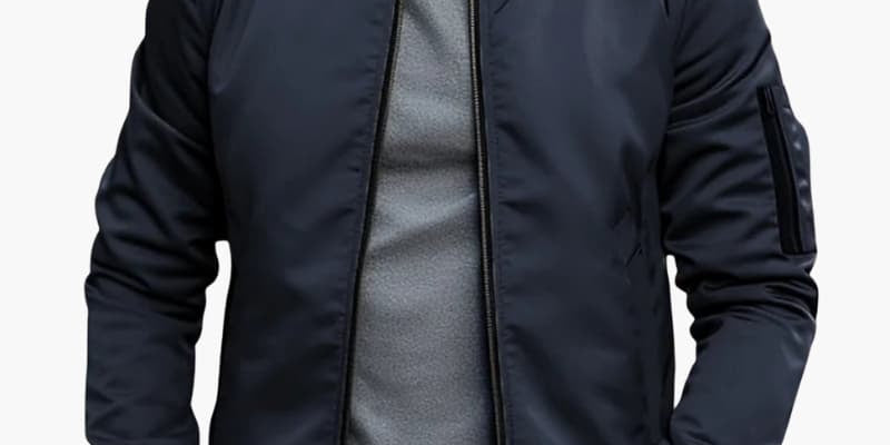 Men's Bomber Jacket with Zip Closure, Ribbed Cuffs - Stylish Casual Men's Coats for Everyday Wear 0