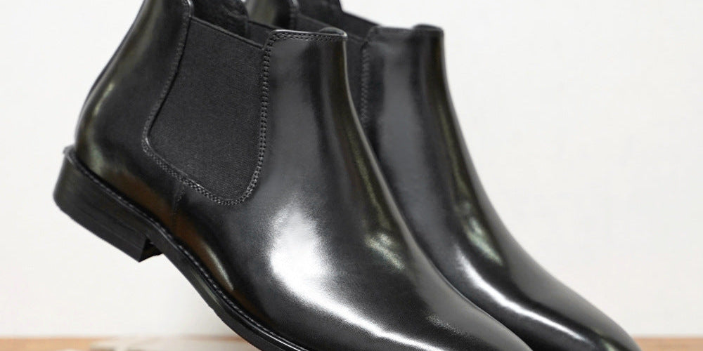 Men’s Chelsea Boots – Leather – Slim Fit – Ankle Height – Slip-On Elastic Panel 0