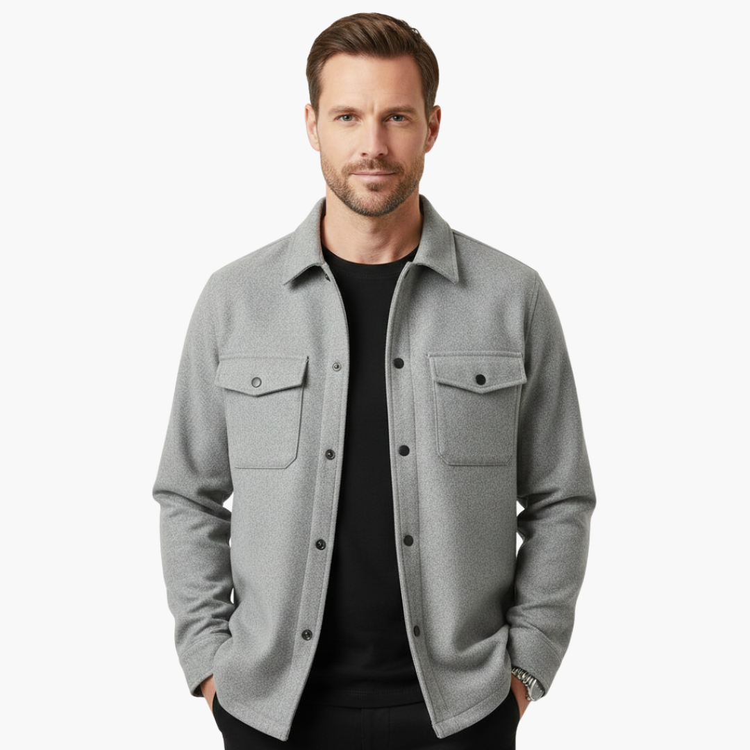 Men's Classic Shirt Jacket with Button Placket and Chest Pockets for Stylish Layering 1