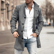Men's Coat - Stylish Long Button-Up Overcoat for Versatile and Elegant Outerwear 0