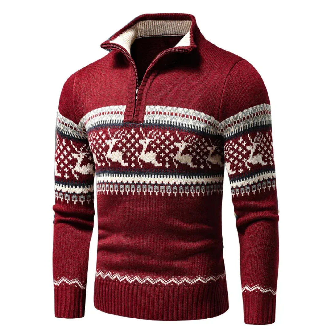 Men's Festive Christmas Sweater Warm Knit Zipper 0