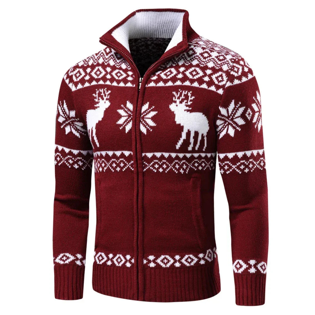 Men's Festive Christmas Sweater Warm Knit Zipper 3