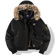 Men's Hooded Winter Bomber Jacket with Fluffy Trim and Zip Pockets 1