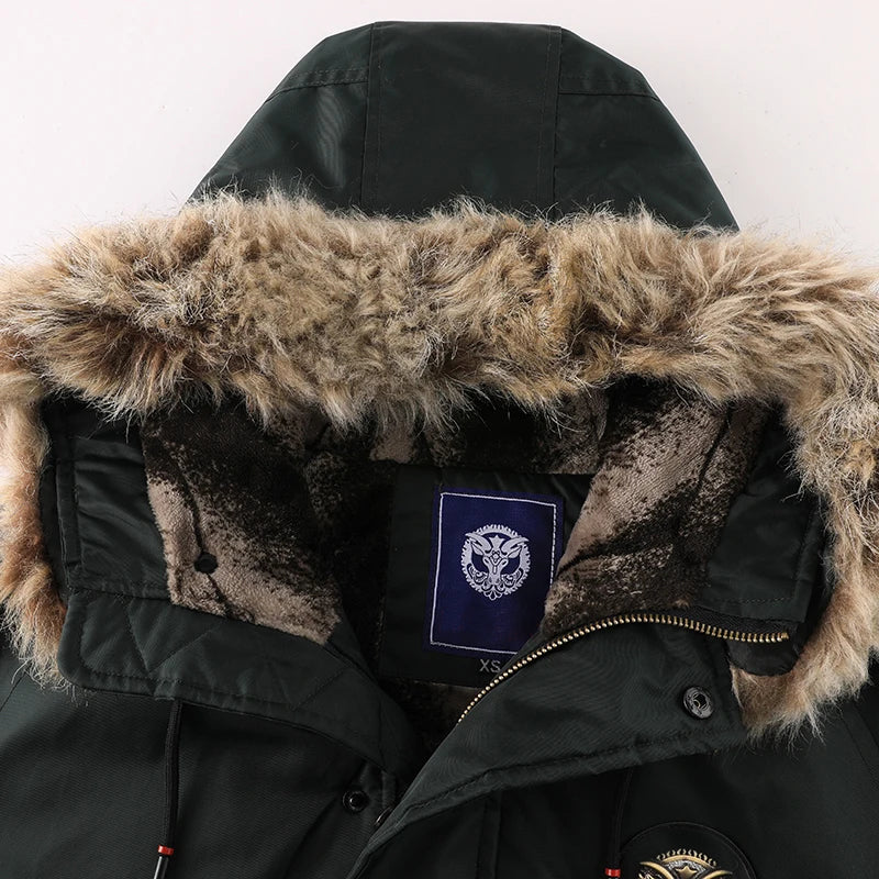 Men's Hooded Winter Bomber Jacket with Fluffy Trim and Zip Pockets 3