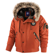 Men's Hooded Winter Bomber Jacket with Fluffy Trim and Zip Pockets 4