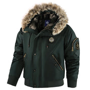 Men's Hooded Winter Bomber Jacket with Fluffy Trim and Zip Pockets 5