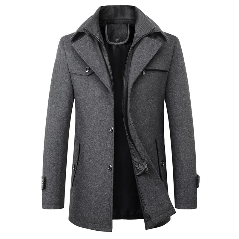 Men's Long Overcoat - Elegant Tailored Style Wool Coat for Winter, Classic Button Closure, Versatile Mens Trench Coat 1