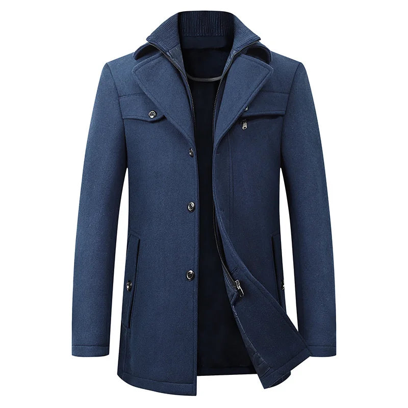 Men's Long Overcoat - Elegant Tailored Style Wool Coat for Winter, Classic Button Closure, Versatile Mens Trench Coat 2
