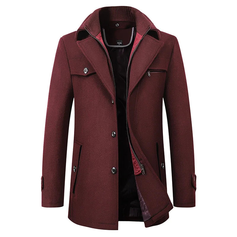 Men's Long Overcoat - Elegant Tailored Style Wool Coat for Winter, Classic Button Closure, Versatile Mens Trench Coat 3