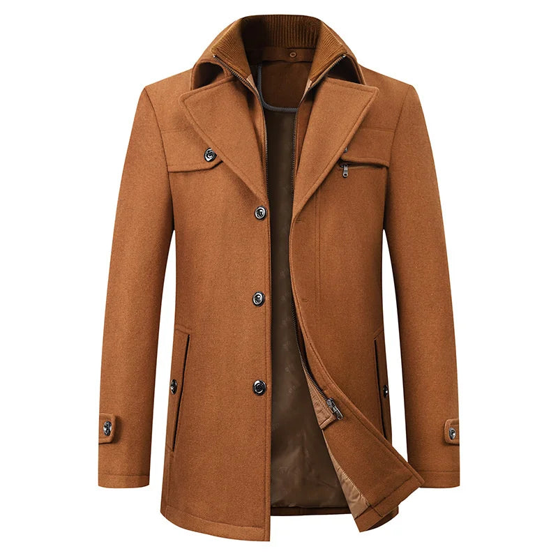 Men's Long Overcoat - Elegant Tailored Style Wool Coat for Winter, Classic Button Closure, Versatile Mens Trench Coat 4