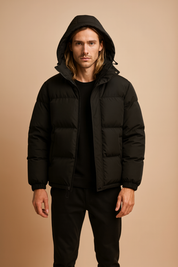 Men's Quilted Winter Jacket with Hood and Zipper 0