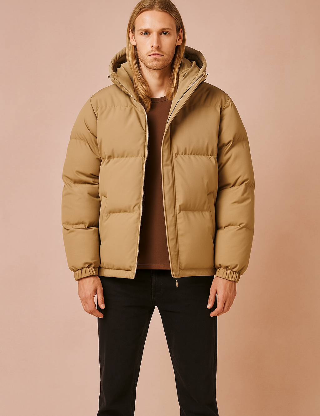 Men's Quilted Winter Jacket with Hood and Zipper 1