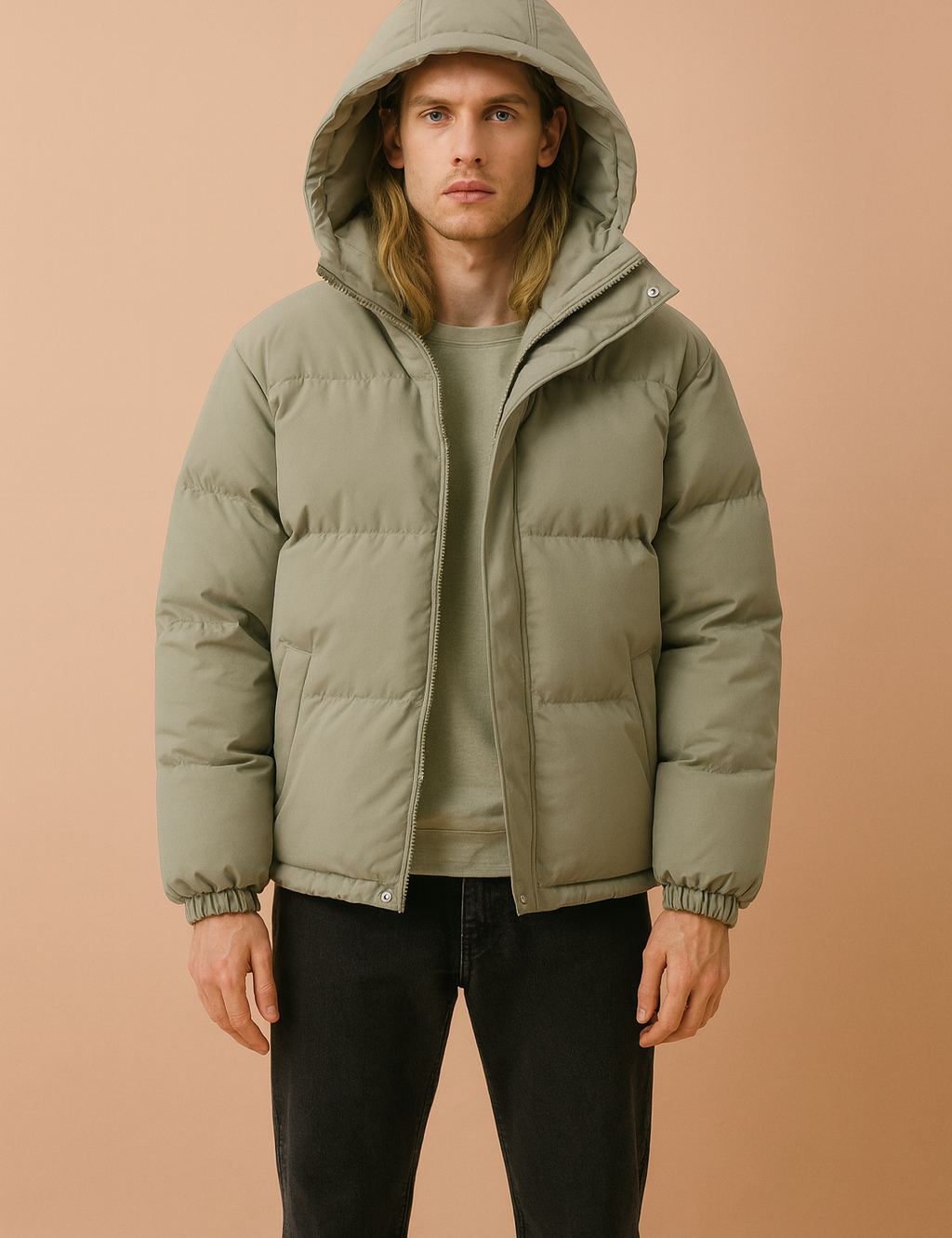 Men's Quilted Winter Jacket with Hood and Zipper 3