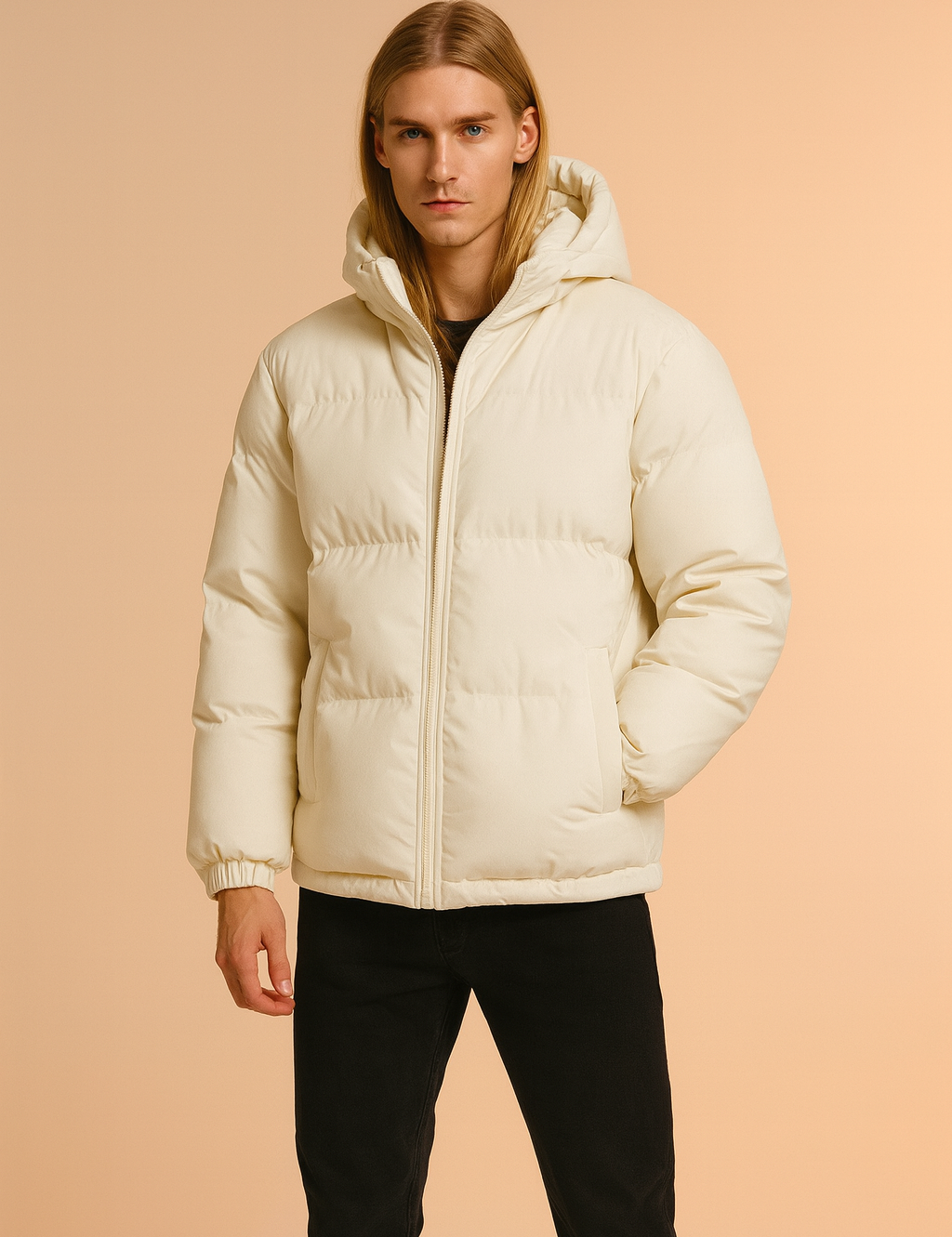 Men's Quilted Winter Jacket with Hood and Zipper 4