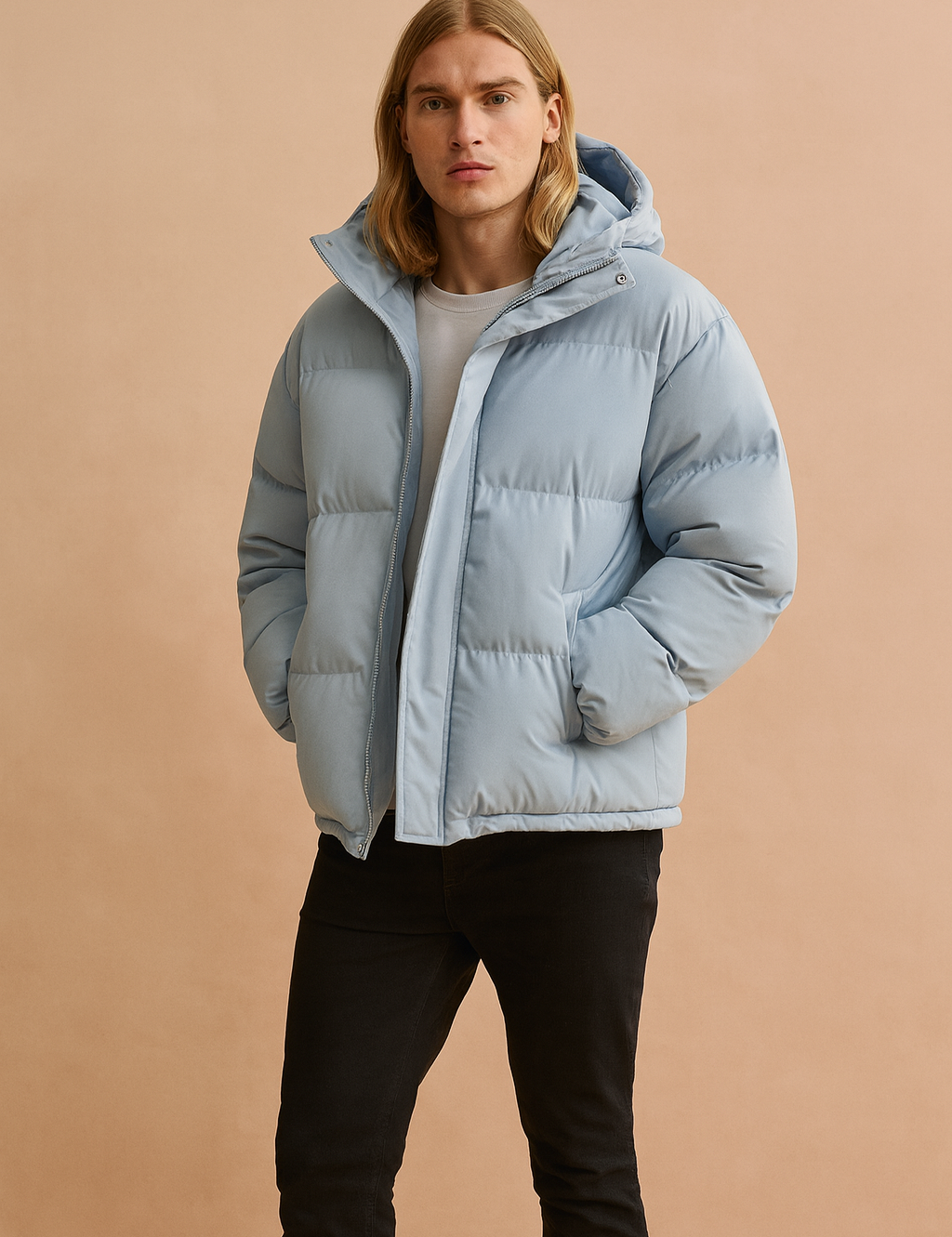 Men's Quilted Winter Jacket with Hood and Zipper 5
