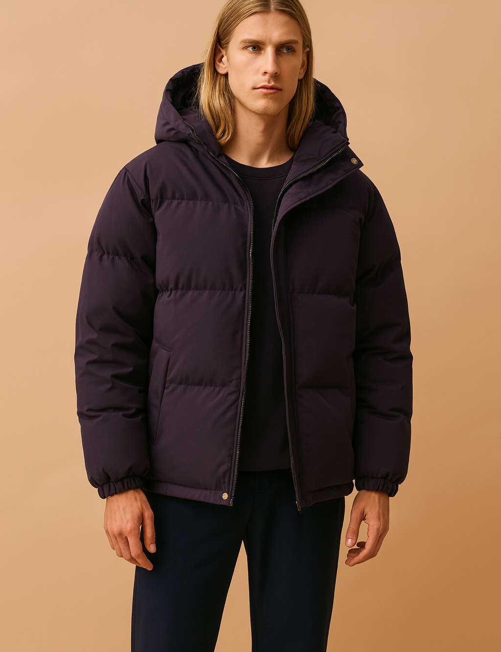 Men's Quilted Winter Jacket with Hood and Zipper 6