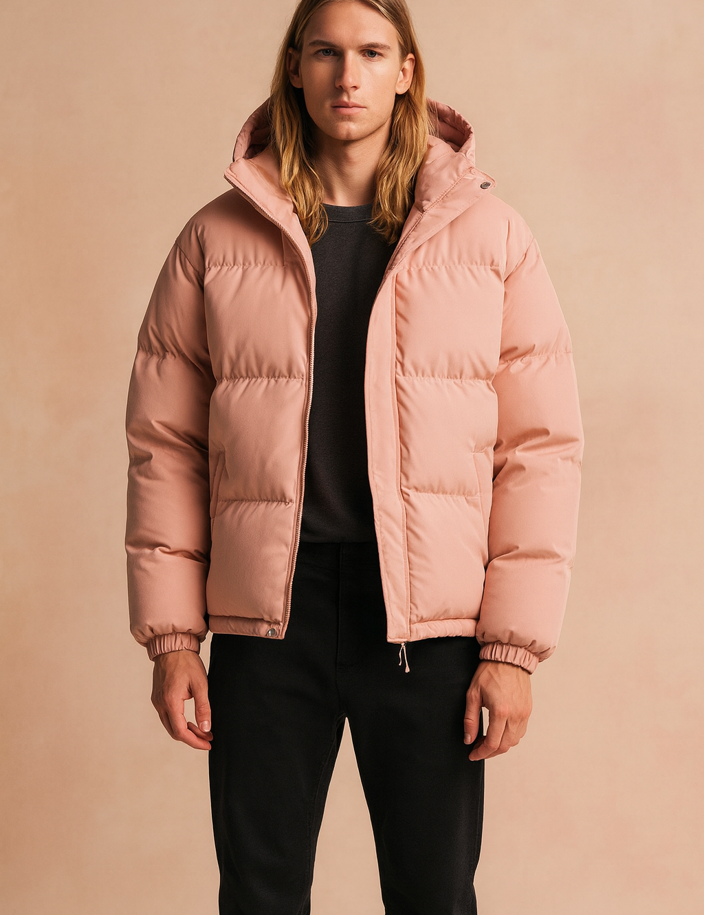 Men's Quilted Winter Jacket with Hood and Zipper 7