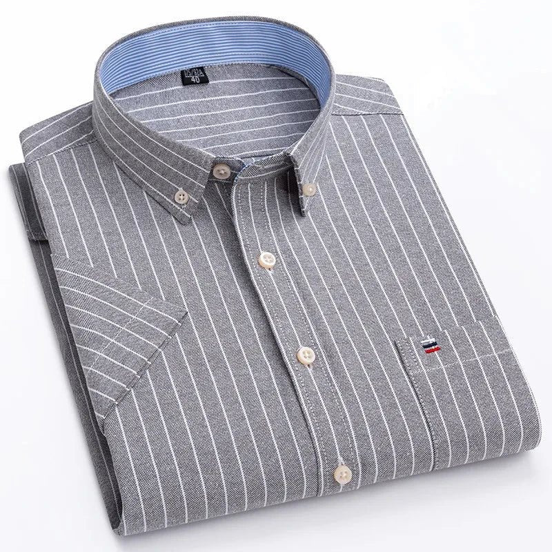 Men's Shirt Short Sleeve Striped Tailored Fit Casual Button-Up for Spring and Summer 0