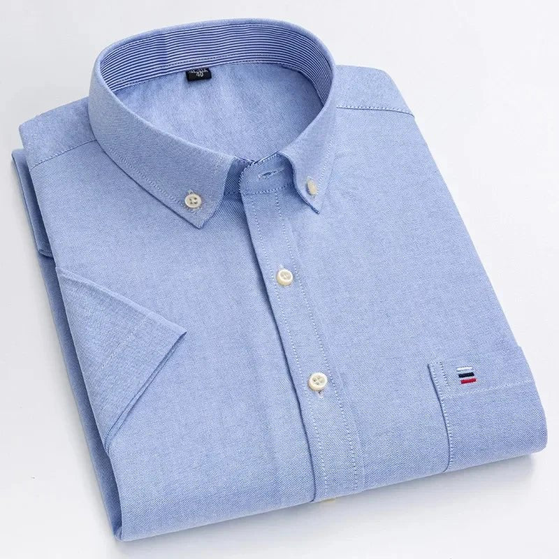 Men's Shirt Short Sleeve Striped Tailored Fit Casual Button-Up for Spring and Summer 10