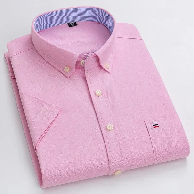 Men's Shirt Short Sleeve Striped Tailored Fit Casual Button-Up for Spring and Summer 11