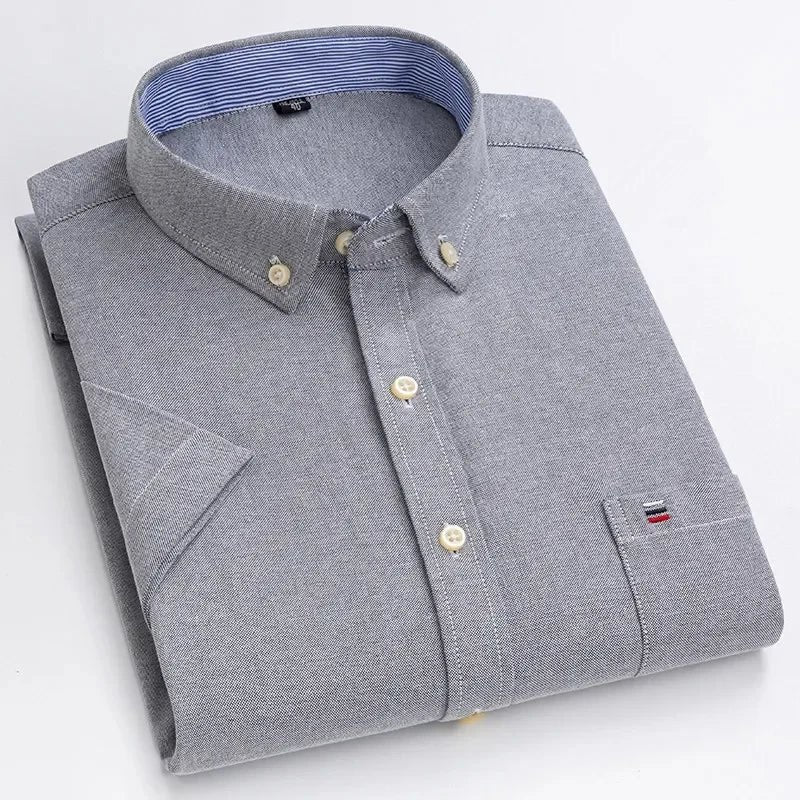 Men's Shirt Short Sleeve Striped Tailored Fit Casual Button-Up for Spring and Summer 13