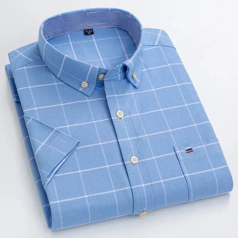 Men's Shirt Short Sleeve Striped Tailored Fit Casual Button-Up for Spring and Summer 2
