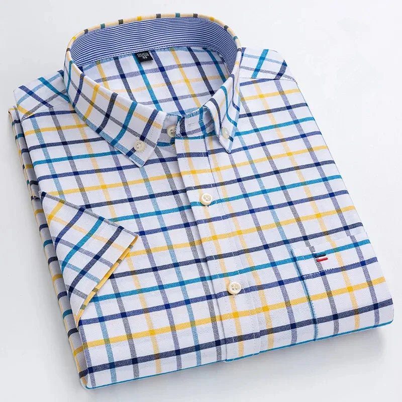 Men's Shirt Short Sleeve Striped Tailored Fit Casual Button-Up for Spring and Summer 3