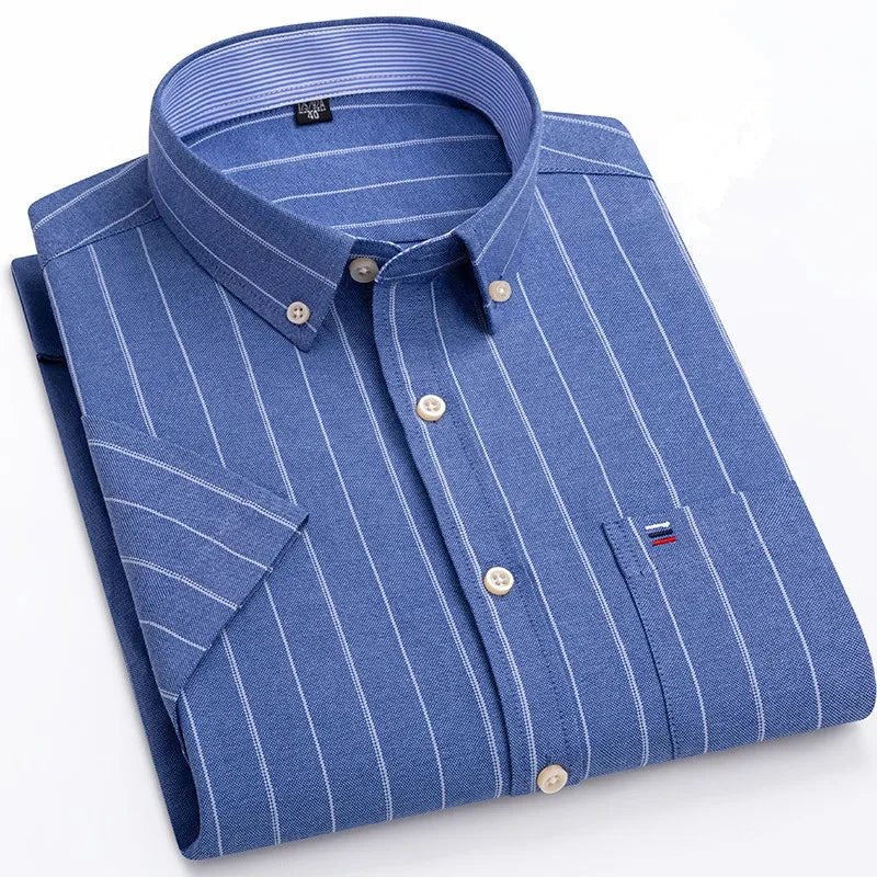Men's Shirt Short Sleeve Striped Tailored Fit Casual Button-Up for Spring and Summer 4