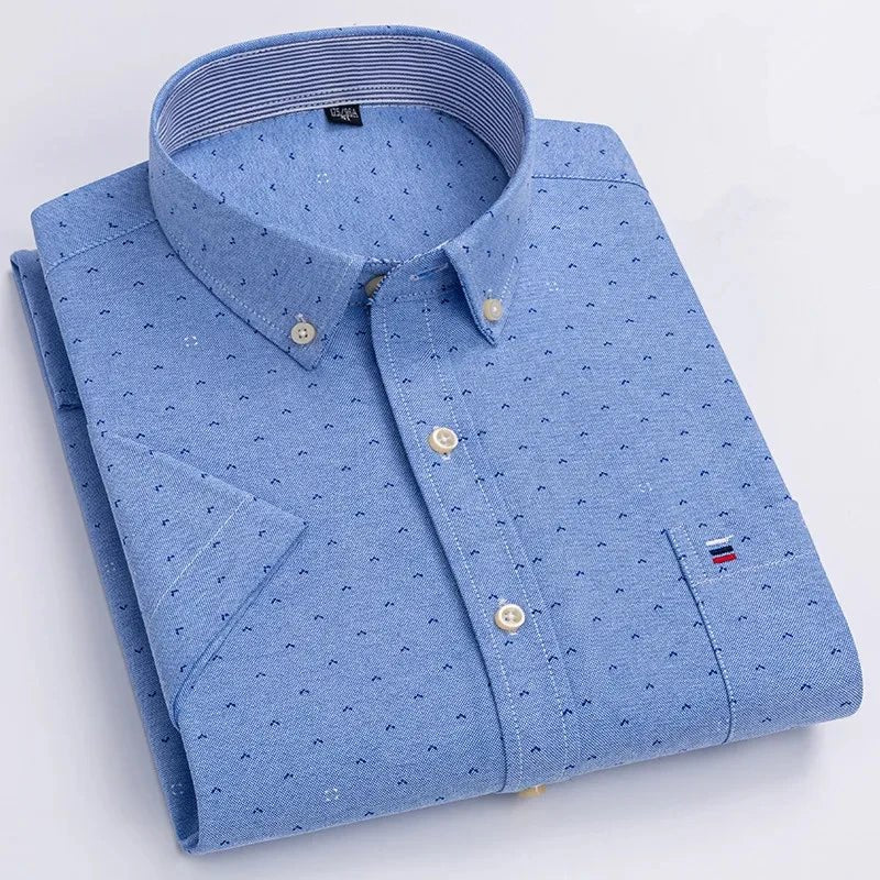 Men's Shirt Short Sleeve Striped Tailored Fit Casual Button-Up for Spring and Summer 5