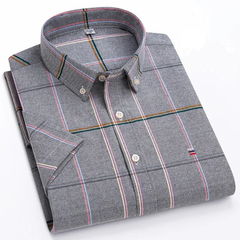 Men's Shirt Short Sleeve Striped Tailored Fit Casual Button-Up for Spring and Summer 6