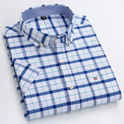 Men's Shirt Short Sleeve Striped Tailored Fit Casual Button-Up for Spring and Summer 9