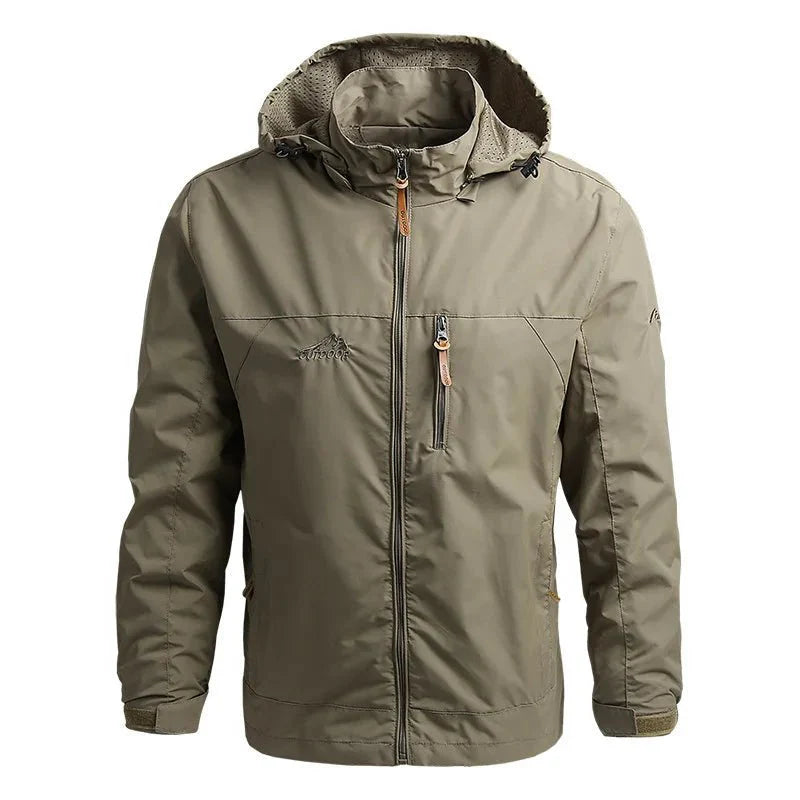Men's Waterproof Rain Jacket with Adjustable Hood and Zip Pocket for Outdoor Activities 0