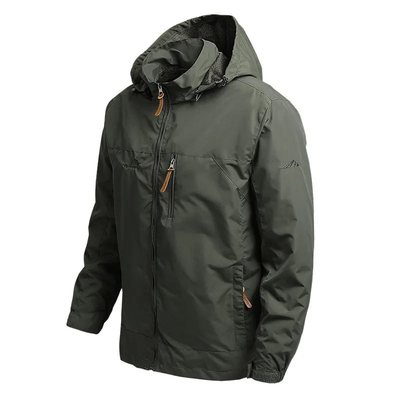 Men's Waterproof Rain Jacket with Adjustable Hood and Zip Pocket for Outdoor Activities 2