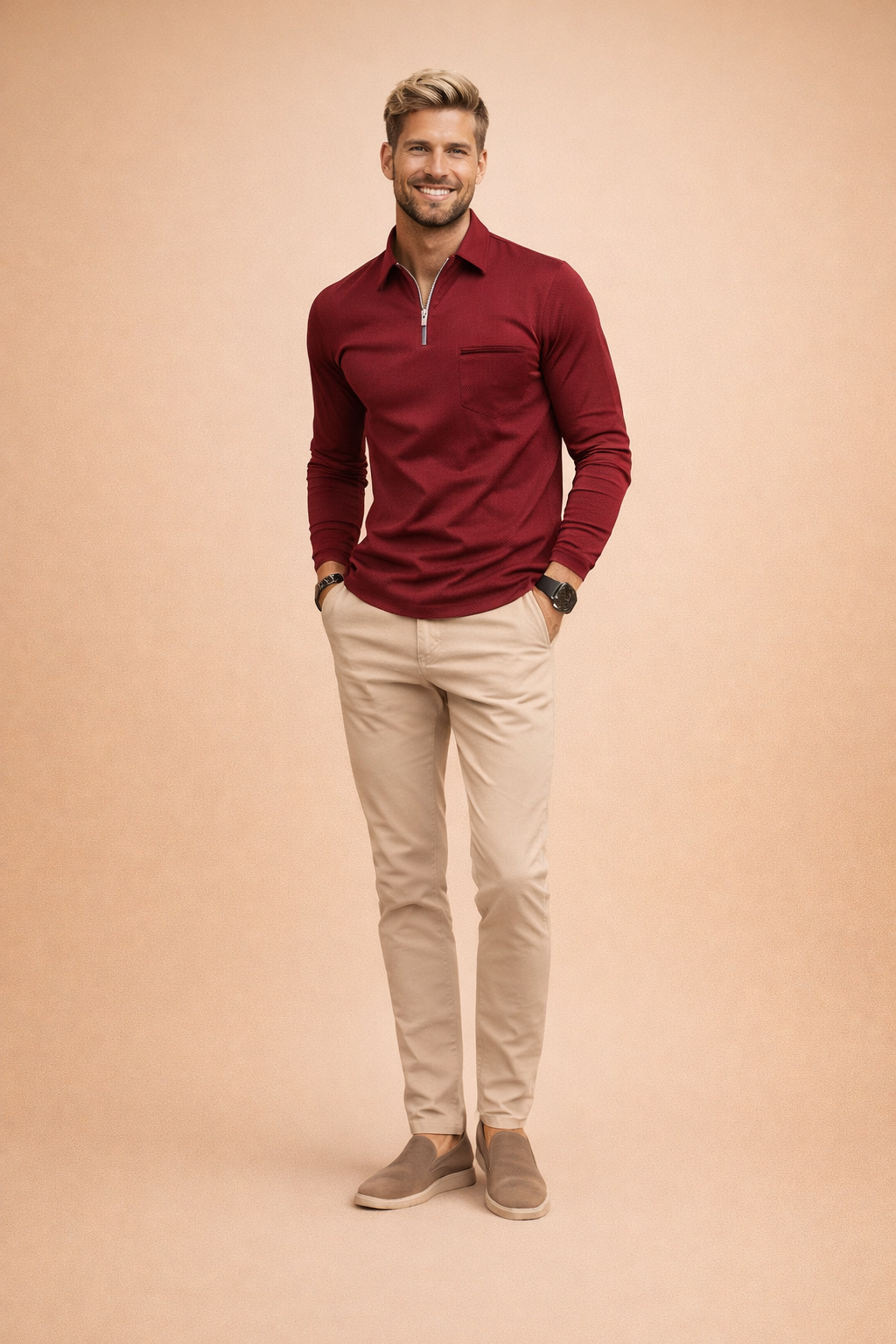 Michał | Men's long-sleeved polo shirt with zipper 3