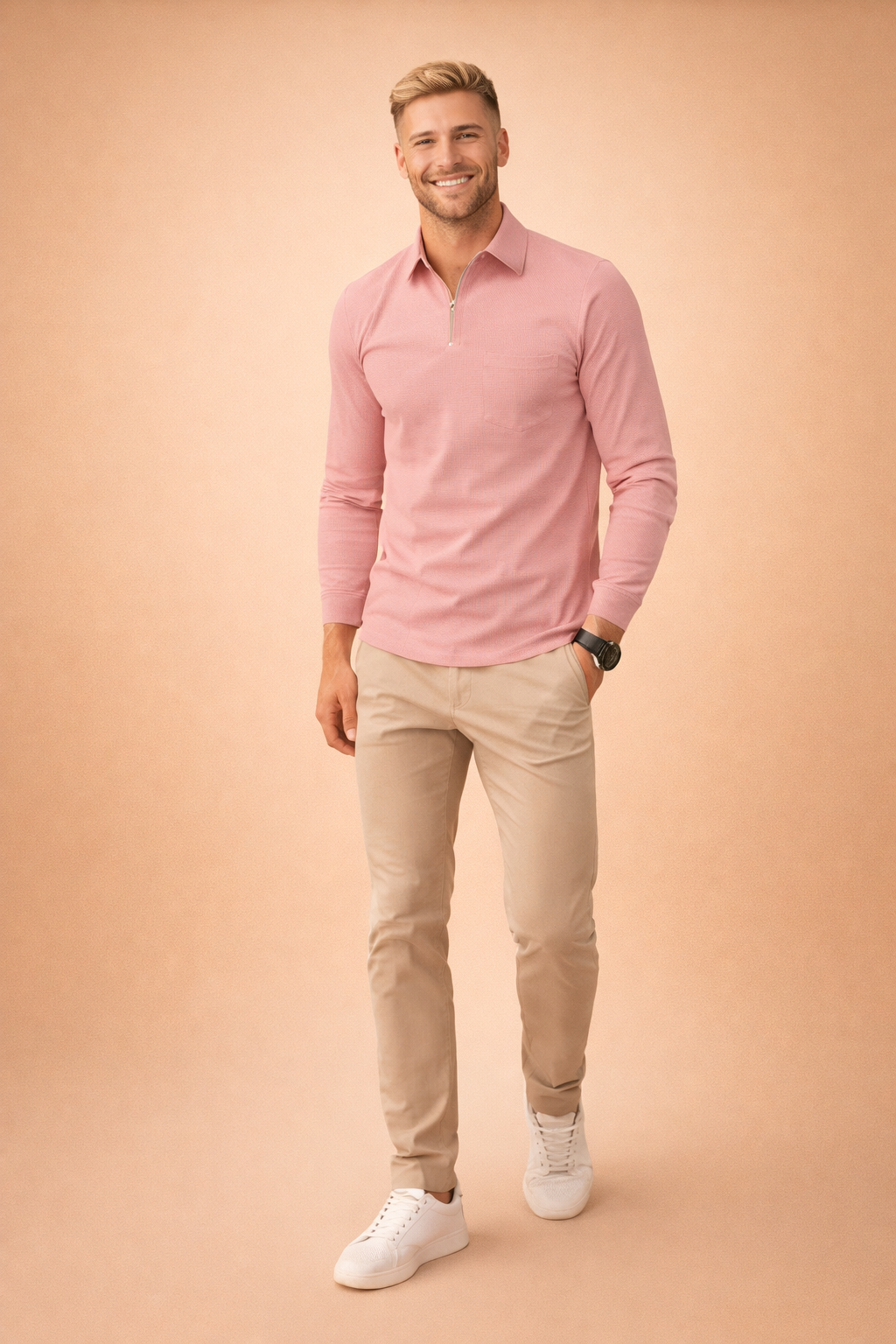 Michał | Men's long-sleeved polo shirt with zipper 4