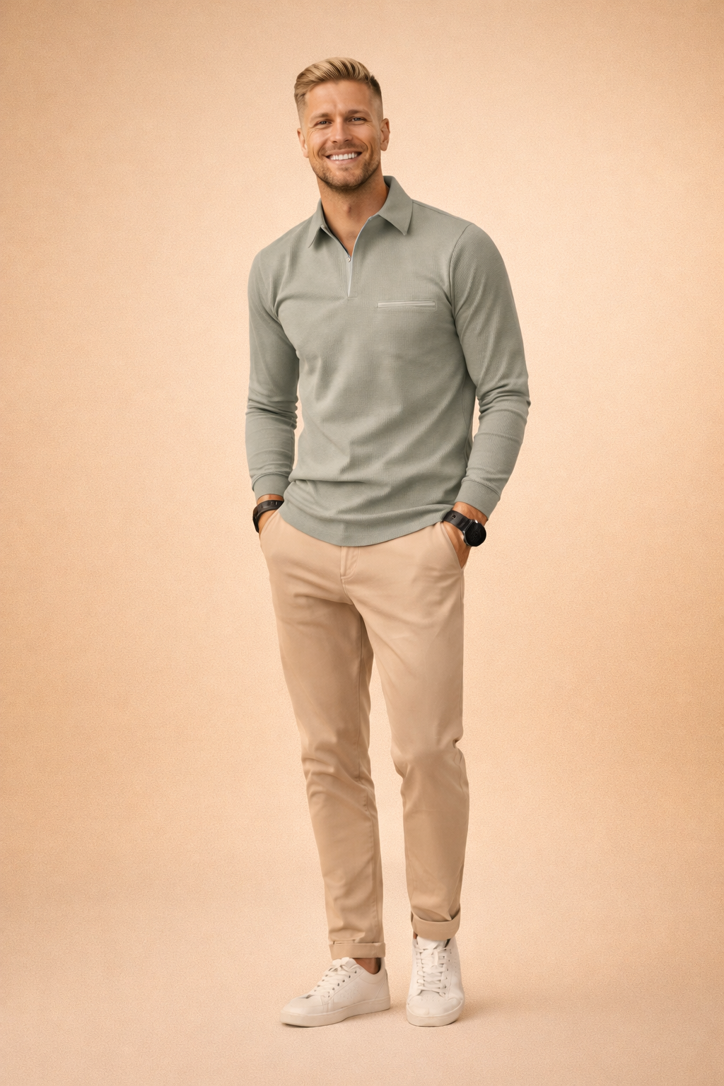 Michał | Men's long-sleeved polo shirt with zipper 5