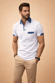 Michał | Men's short-sleeved polo shirt with contrasting details 5
