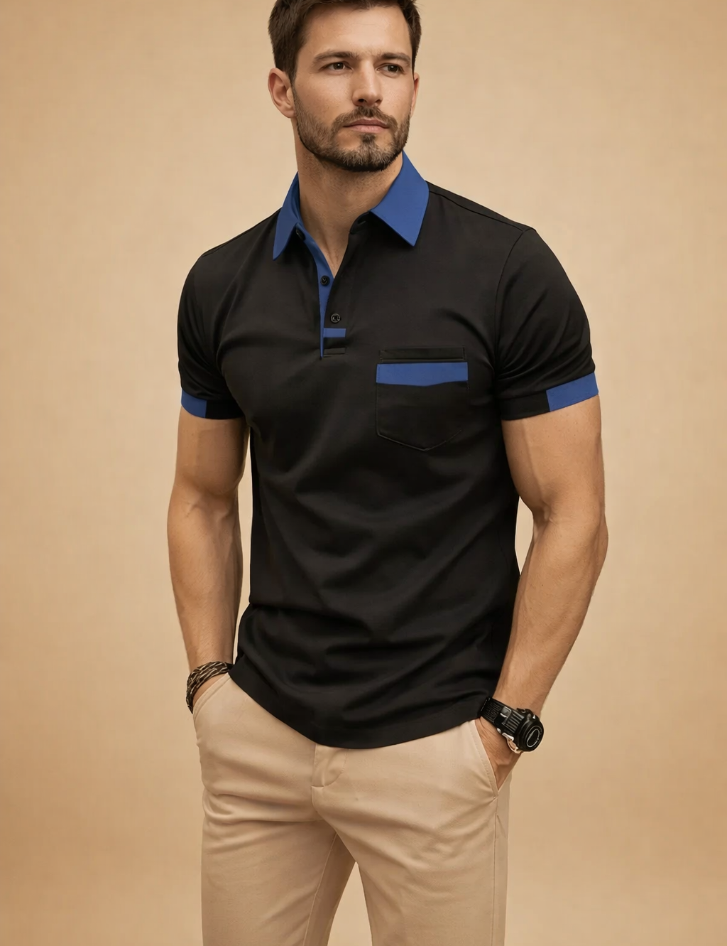 Michał | Men's short-sleeved polo shirt with contrasting details 6