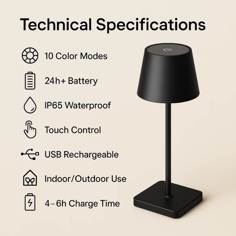 Modern rechargeable wireless LED table lamp | Portable lighting for home, office and outdoor use 3