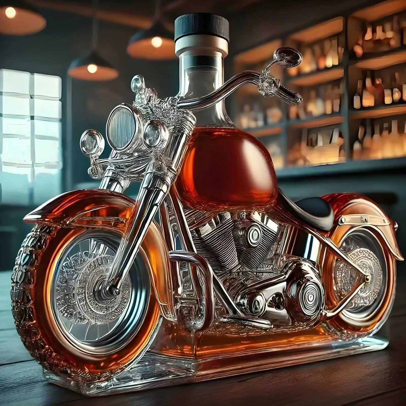 Motorcycle-Shaped Whiskey Decanter – Unique Glass Bar Accessory for Spirits and Enthusiasts 0