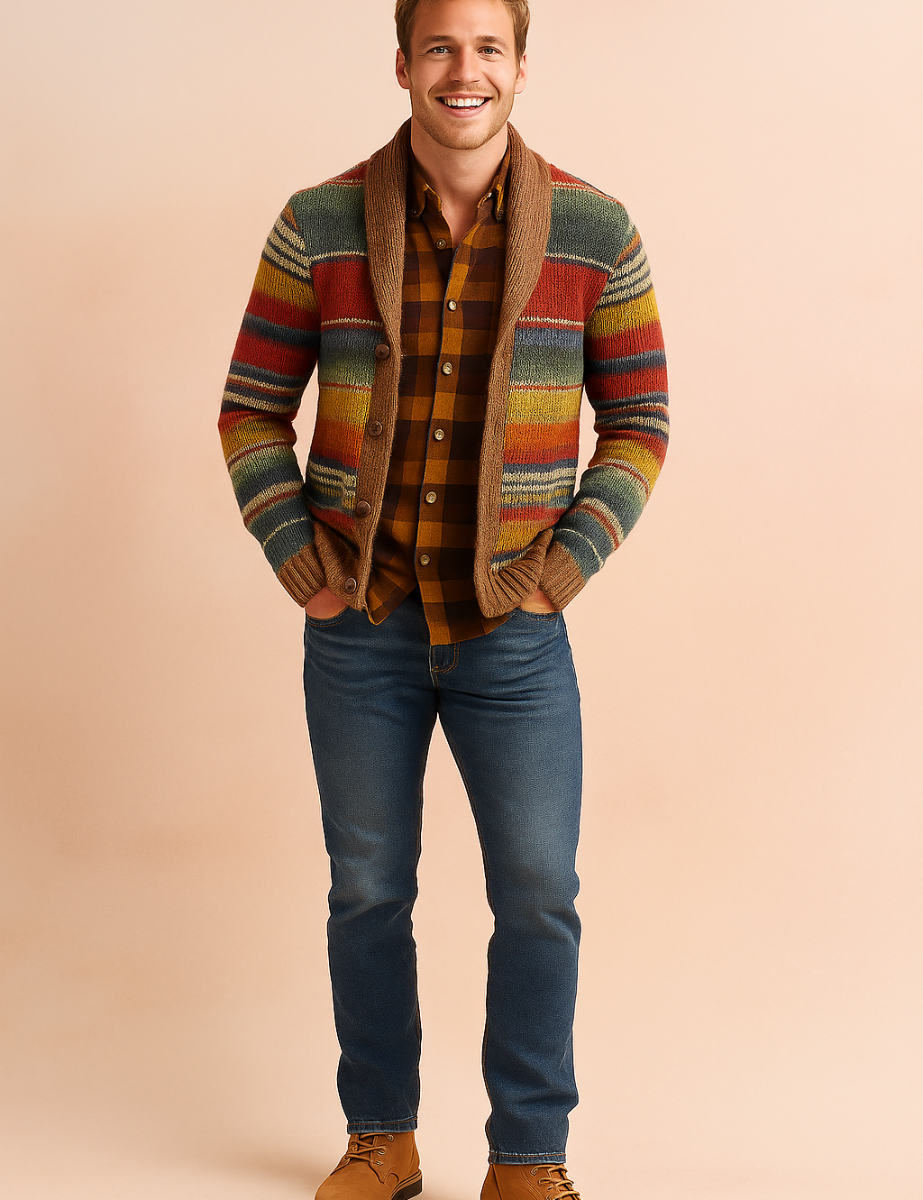 Multicolored, warm cardigan for men | Knitted 0