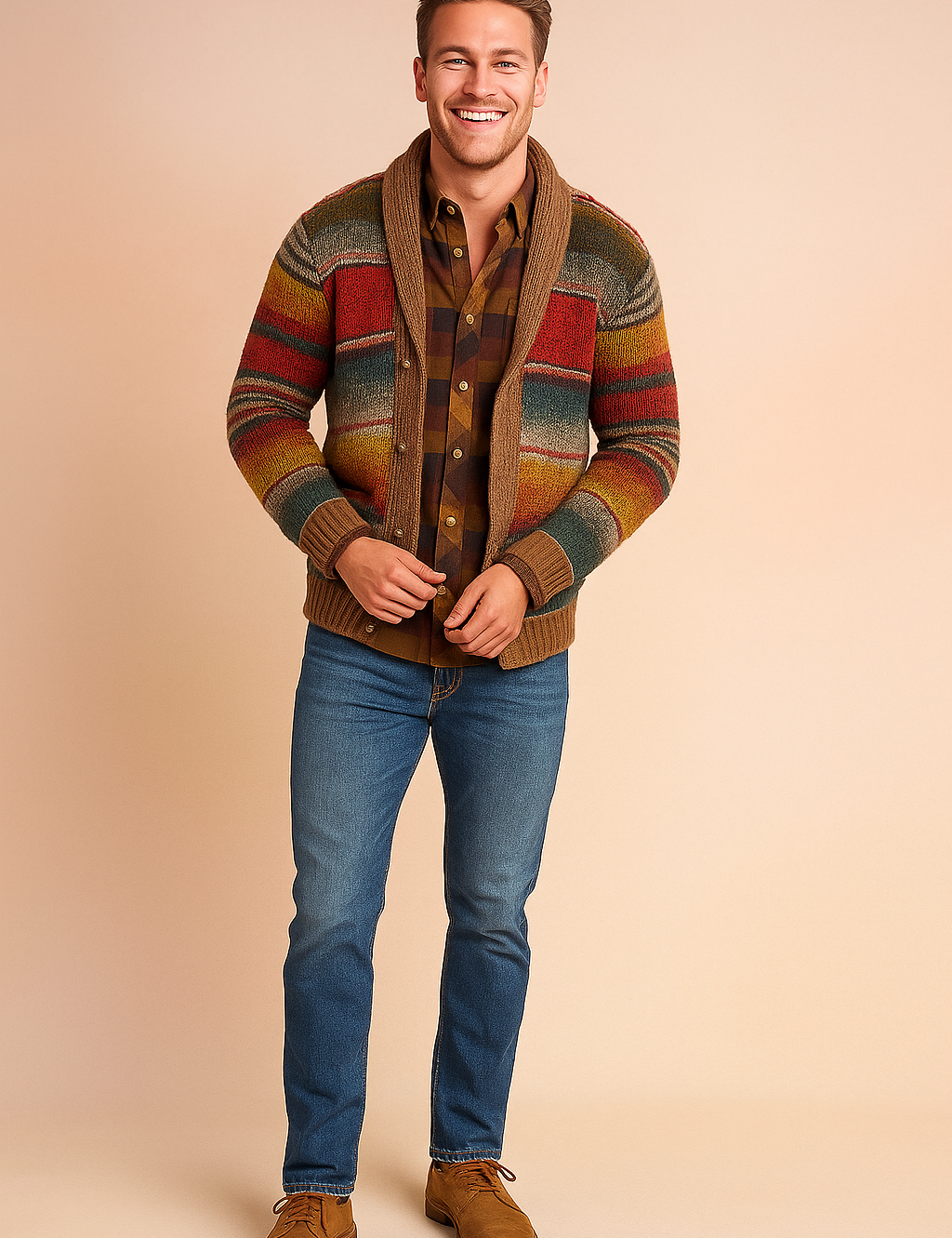 Multicolored, warm cardigan for men | Knitted 1