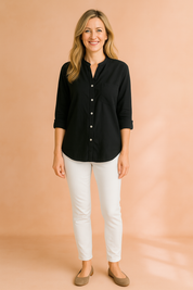 Nola | Classic blouse with a pocket and a stand-up collar 2