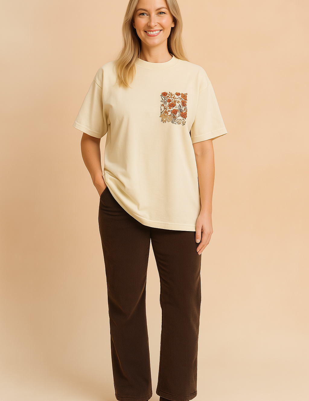 Oliwia | T-shirt with a floral pocket 0