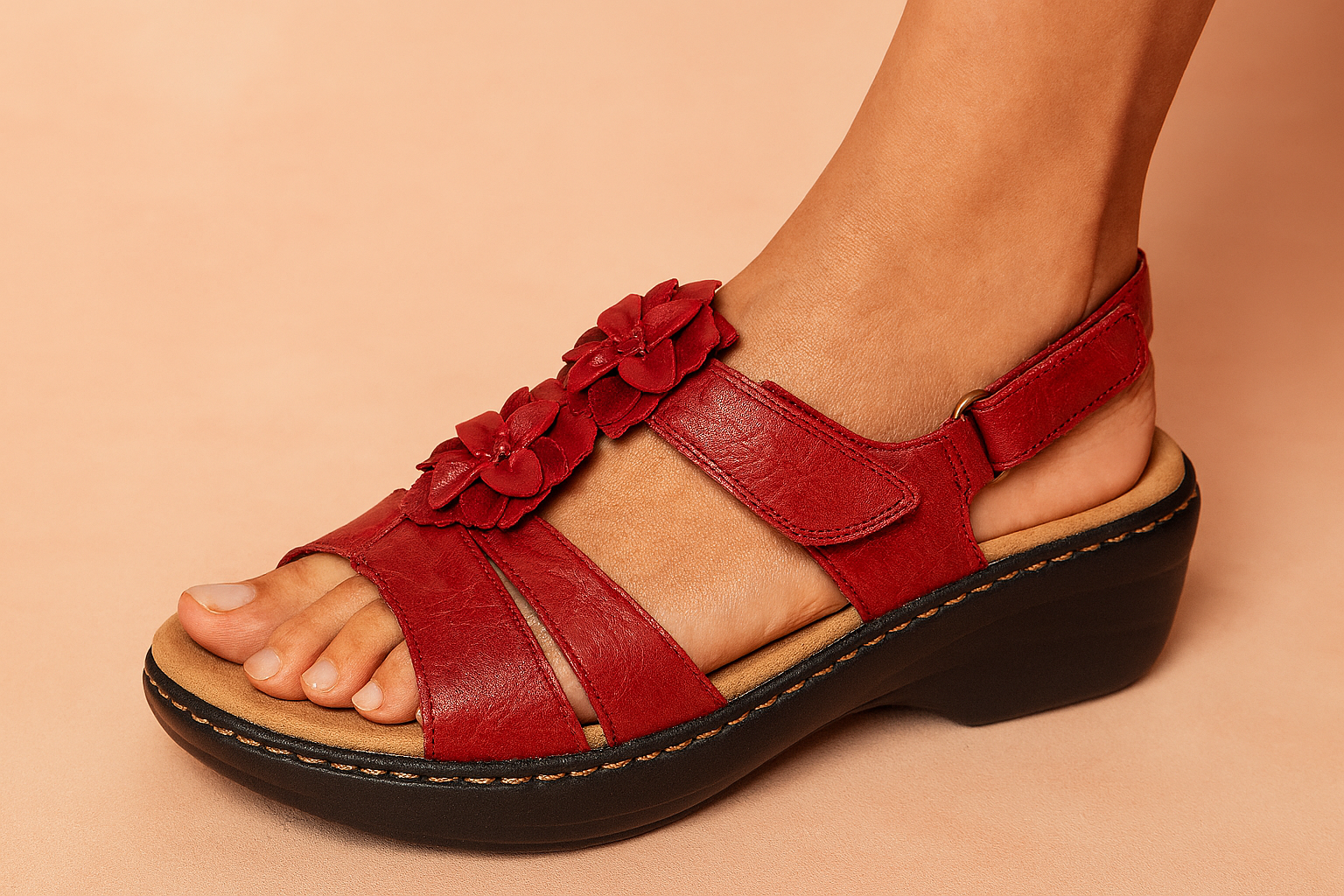 Oliwia | Wedge sandals with a floral accent 2