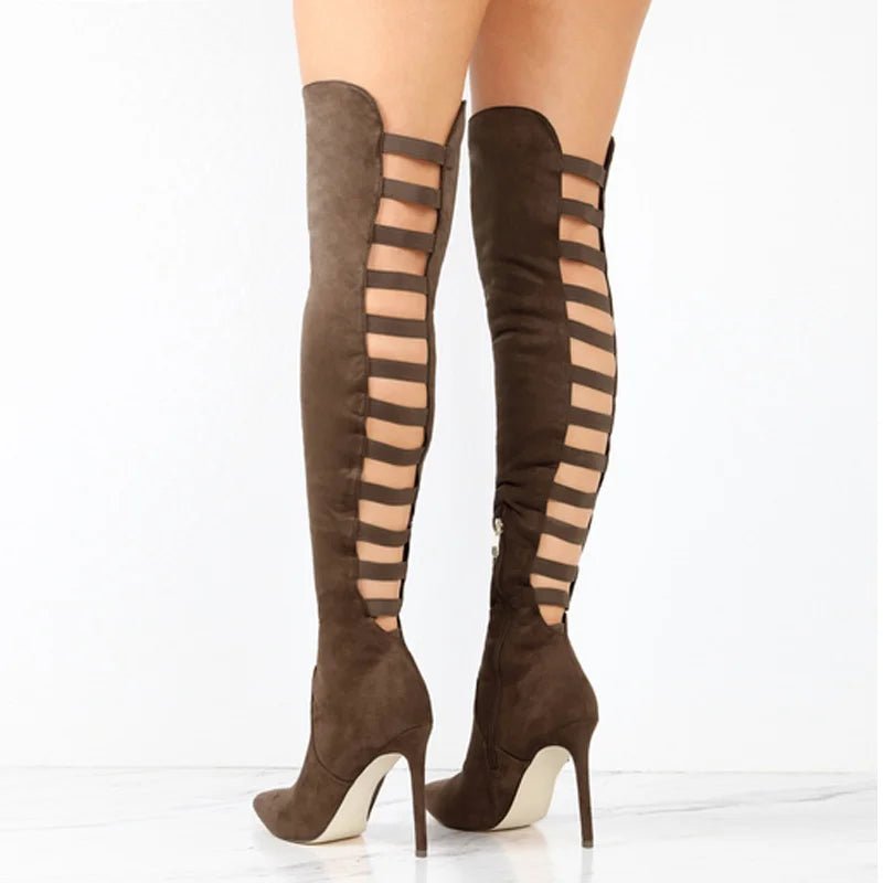 Orthopedic Black High Knee Boots with Arch Support and Cutout High Heel Design 2