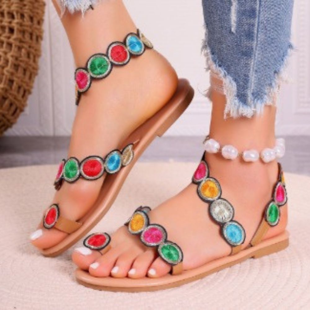 Malwina | Sandals with a colorful feather motif