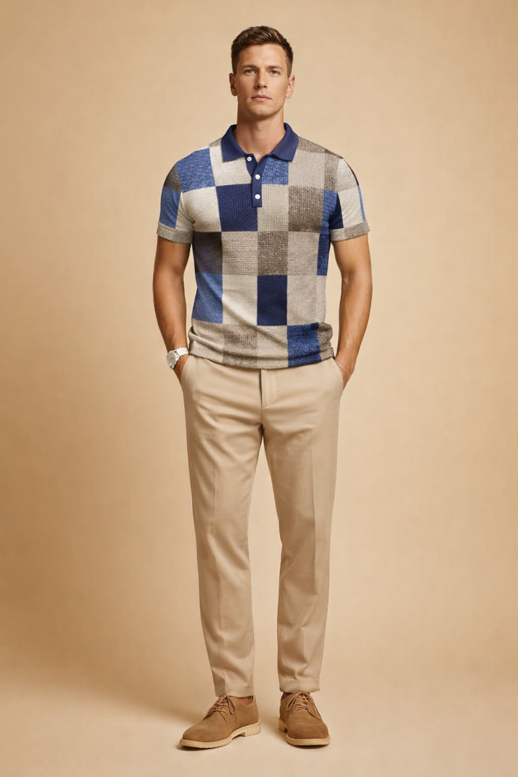 Piotr | Men's modern checkered polo shirt for everyday comfort 1